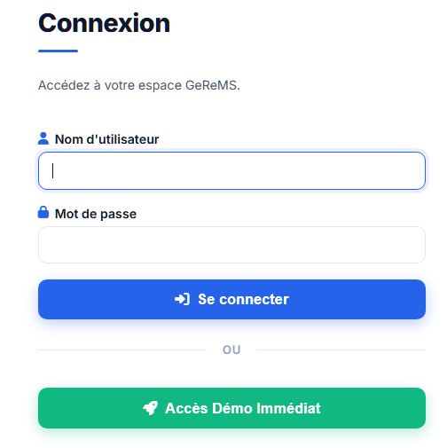 Interface de connexion démonstration